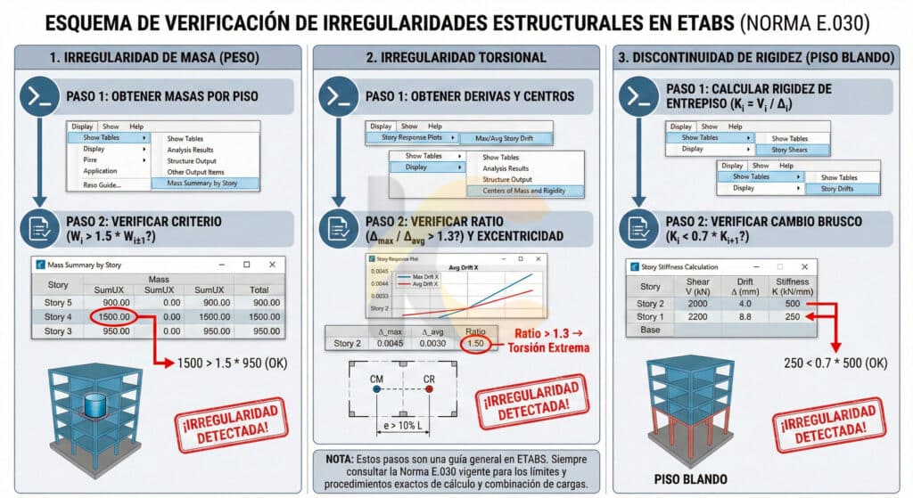 Irregularidades en edificaciones según la Norma E.030: tipos, límites y cómo verificarlas en ETABS
